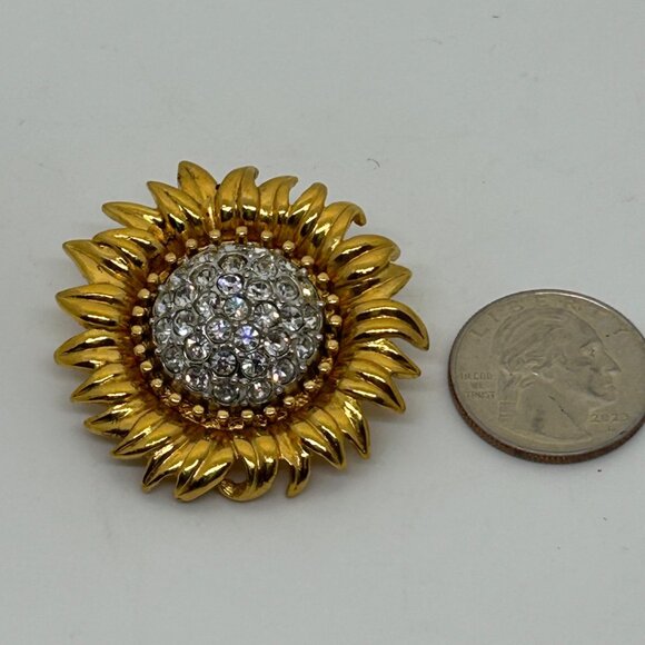 Joan Rivers Sunflower Brooch With Gold Tone Petals Rhinestone Center Vintage - Picture 15 of 16